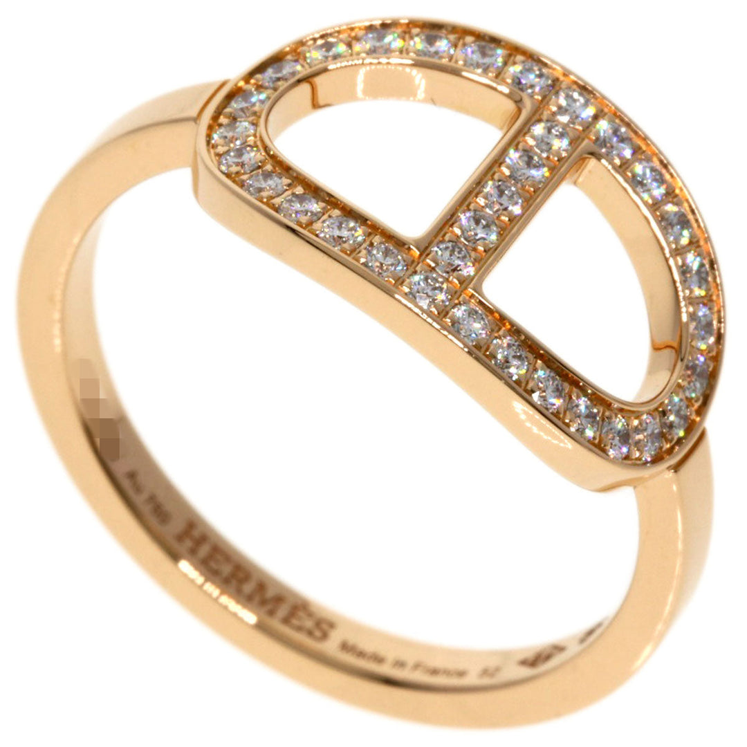 HERMES Ring 18K Pink Gold gold Chaine d'Ancre Contour MM Diamond #52 Women Used Authentic