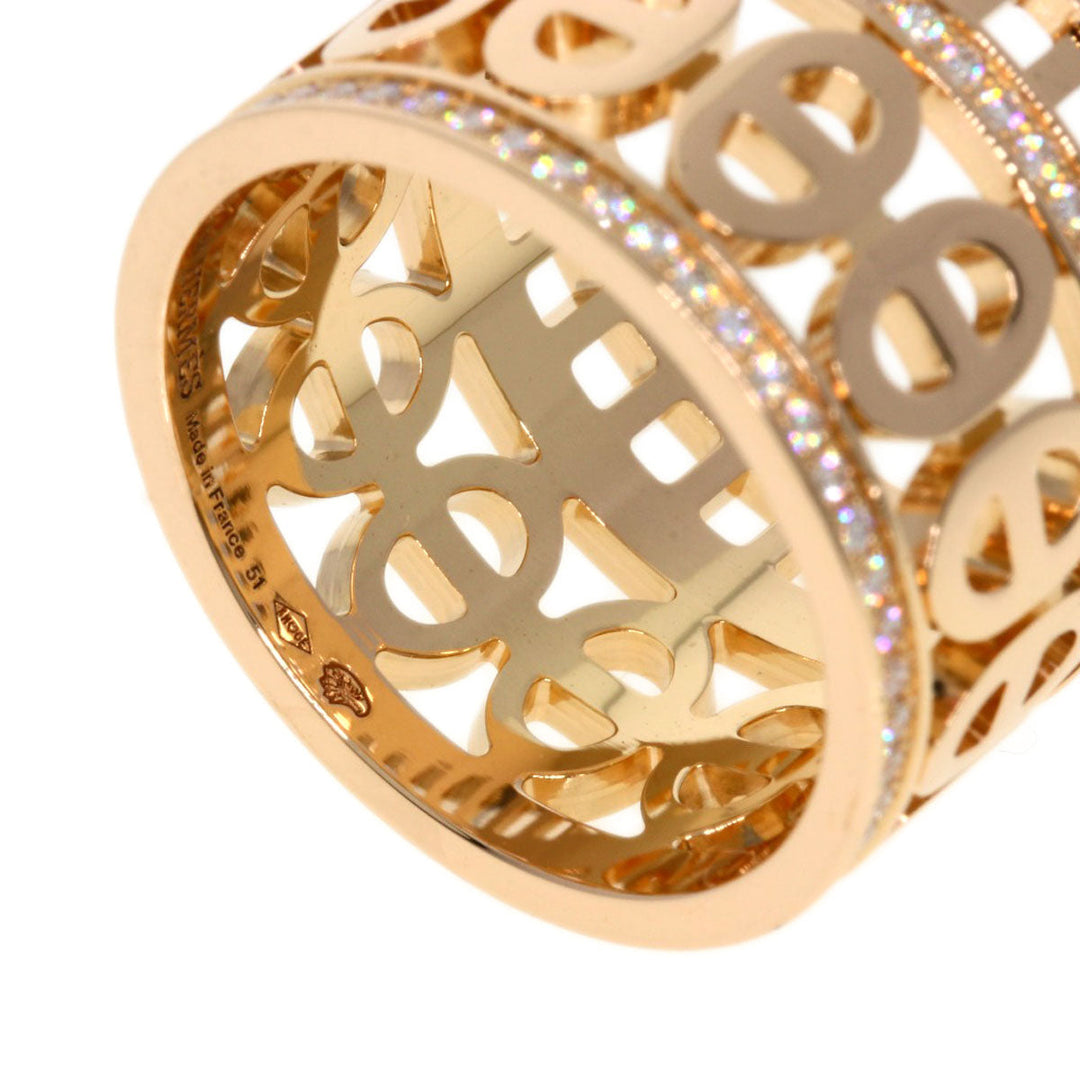 HERMES Ring 18K Pink Gold gold Chene Dunkle Divine Diamond #51
