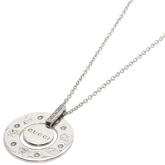 GUCCI Necklace K18WG Silver Icon GG Logo Circle Round Diamond