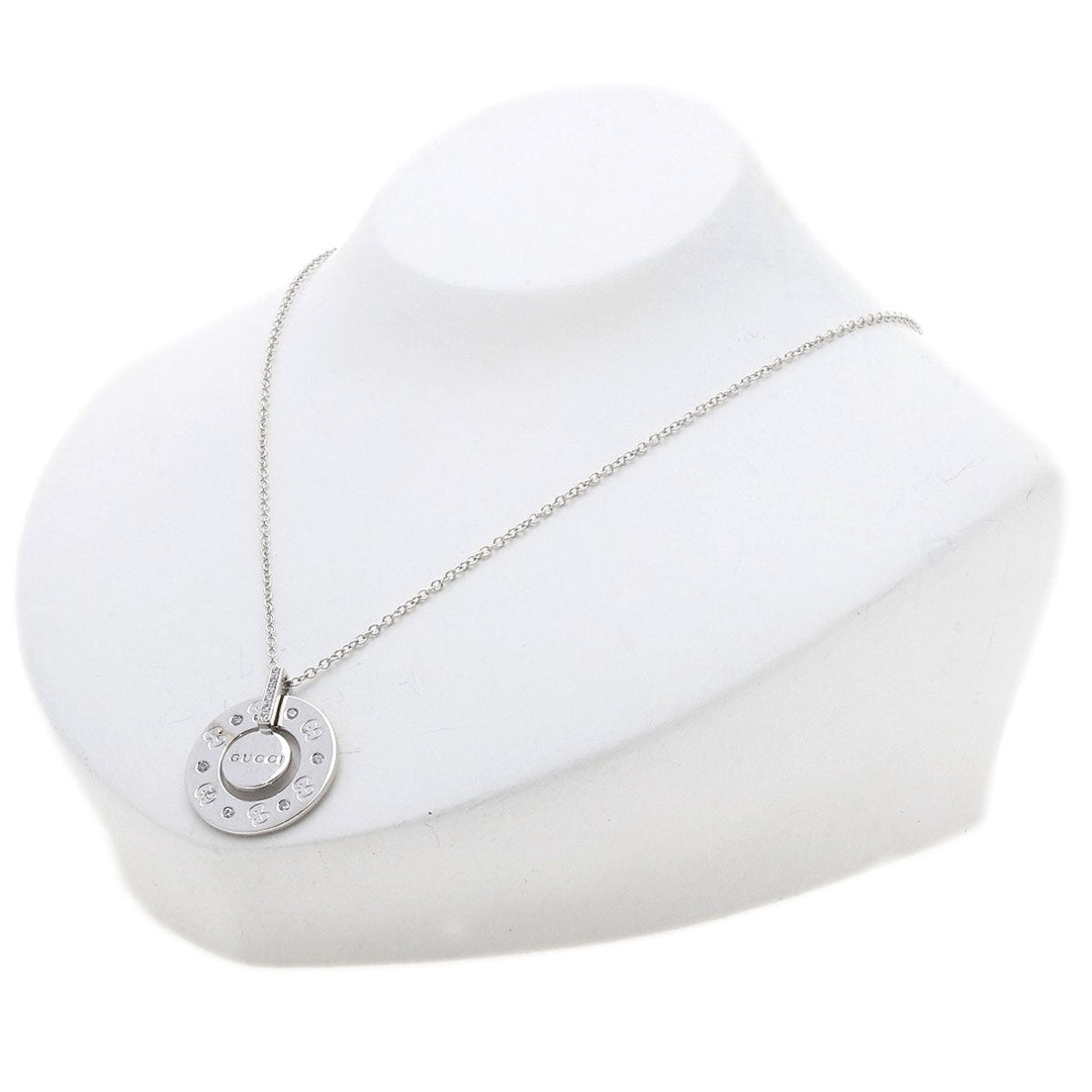 GUCCI Necklace K18WG Silver Icon GG Logo Circle Round Diamond