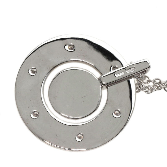 GUCCI Necklace K18WG Silver Icon GG Logo Circle Round Diamond