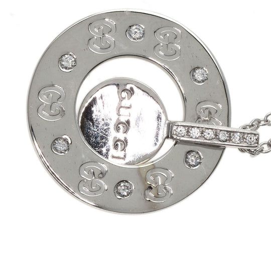 GUCCI Necklace K18WG Silver Icon GG Logo Circle Round Diamond