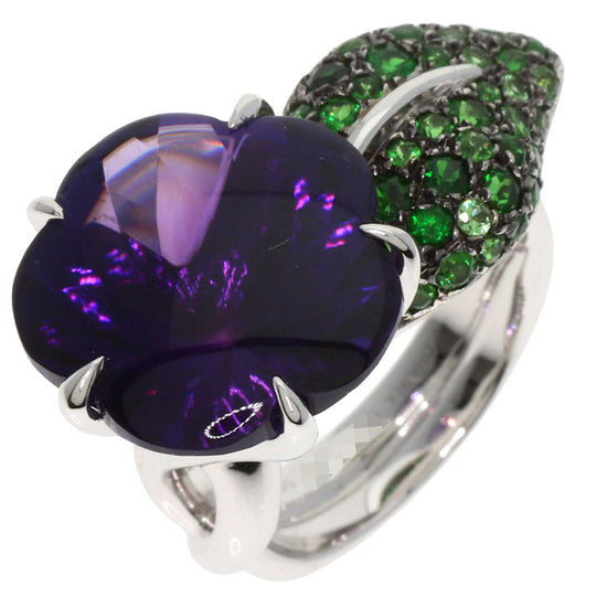 CHANEL Ring K18WG Silver Camellia Amethyst Garnet #50