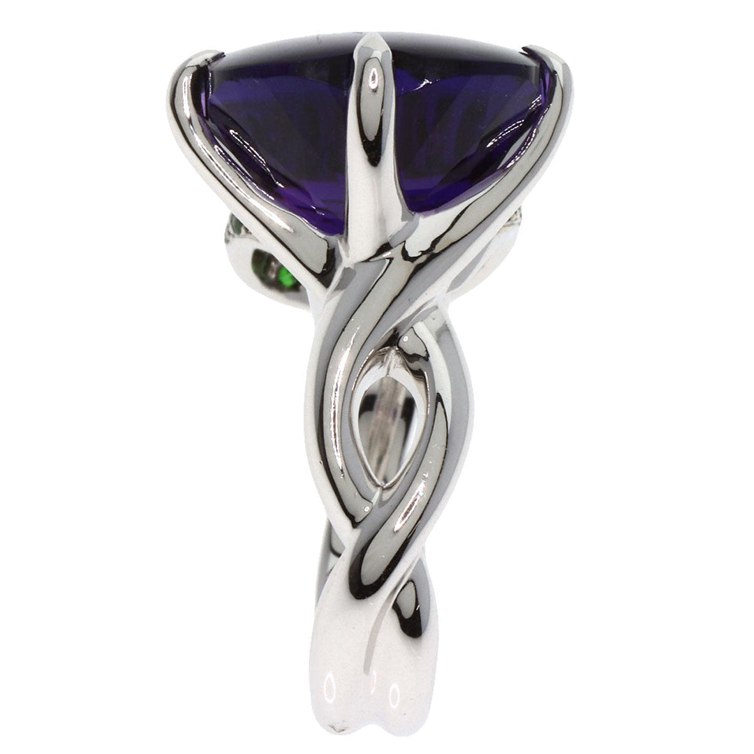 CHANEL Ring K18WG Silver Camellia Amethyst Garnet #50