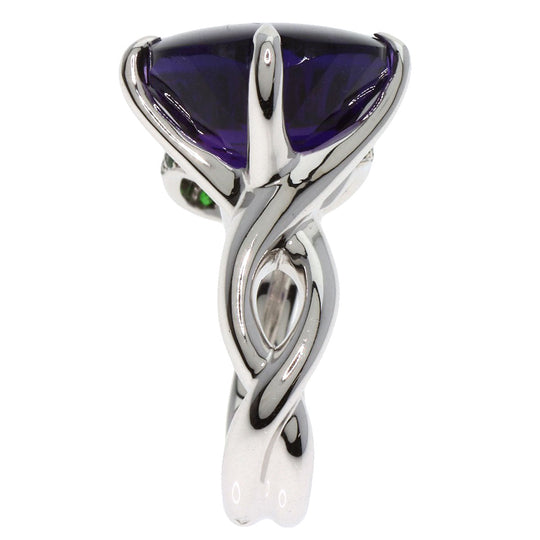 CHANEL Ring K18WG Silver Camellia Amethyst Garnet #50