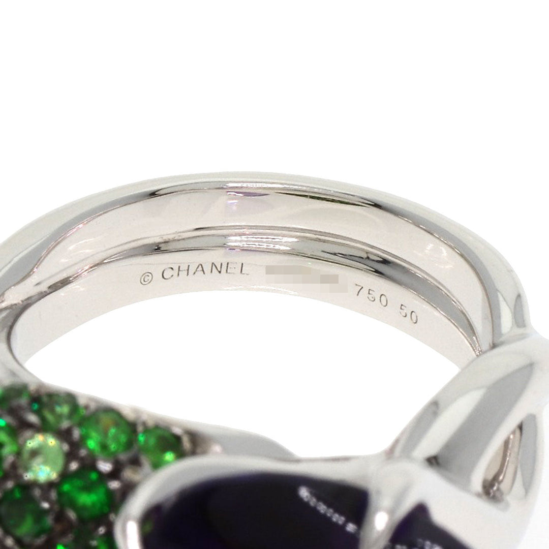 CHANEL Ring K18WG Silver Camellia Amethyst Garnet #50
