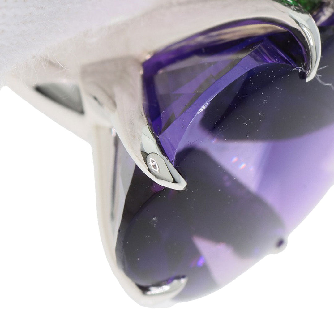 CHANEL Ring K18WG Silver Camellia Amethyst Garnet #50