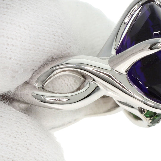 CHANEL Ring K18WG Silver Camellia Amethyst Garnet #50