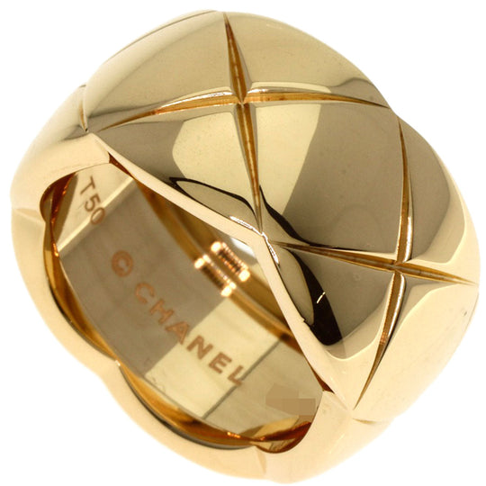 CHANEL Ring 18K Yellow Gold Silver Coco Crush Large #50 Women Used Authentic