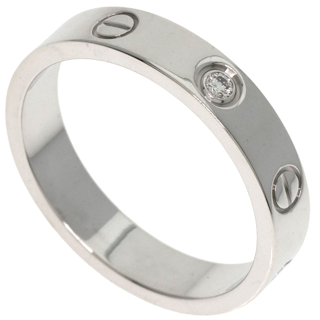 CARTIER Ring K18WG Silver Mini Love Ring 1P Diamond #55 Women Used Authentic