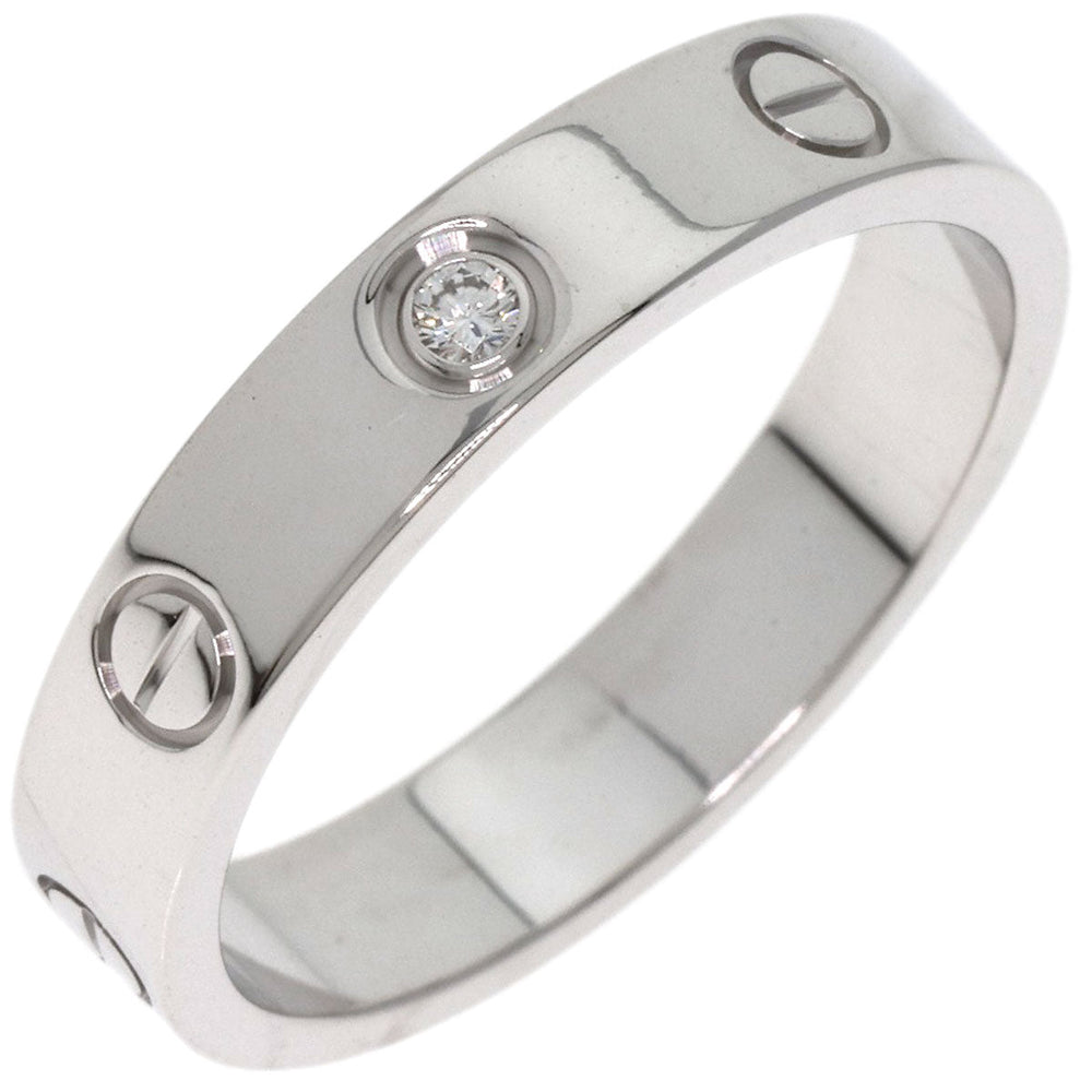 CARTIER Ring K18WG Silver Mini Love Ring 1P Diamond #55 Women Used Authentic
