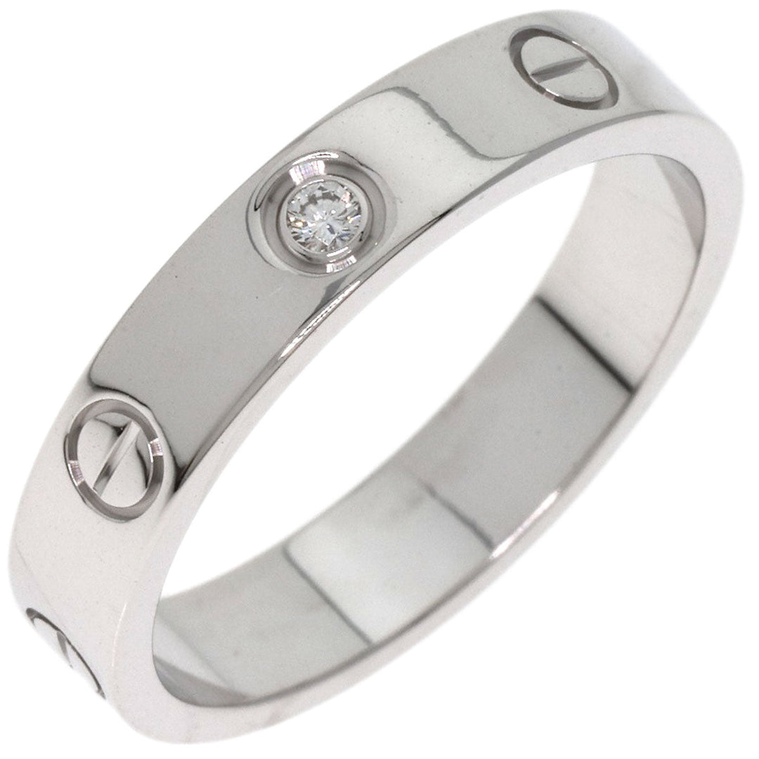 CARTIER Ring K18WG Silver Mini Love Ring 1P Diamond #55 Women Used Authentic