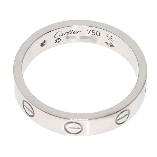 CARTIER Ring K18WG Silver Mini Love Ring 1P Diamond #55 Women Used Authentic