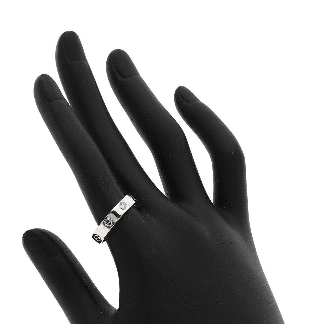 CARTIER Ring K18WG Silver Mini Love Ring 1P Diamond #55 Women Used Authentic
