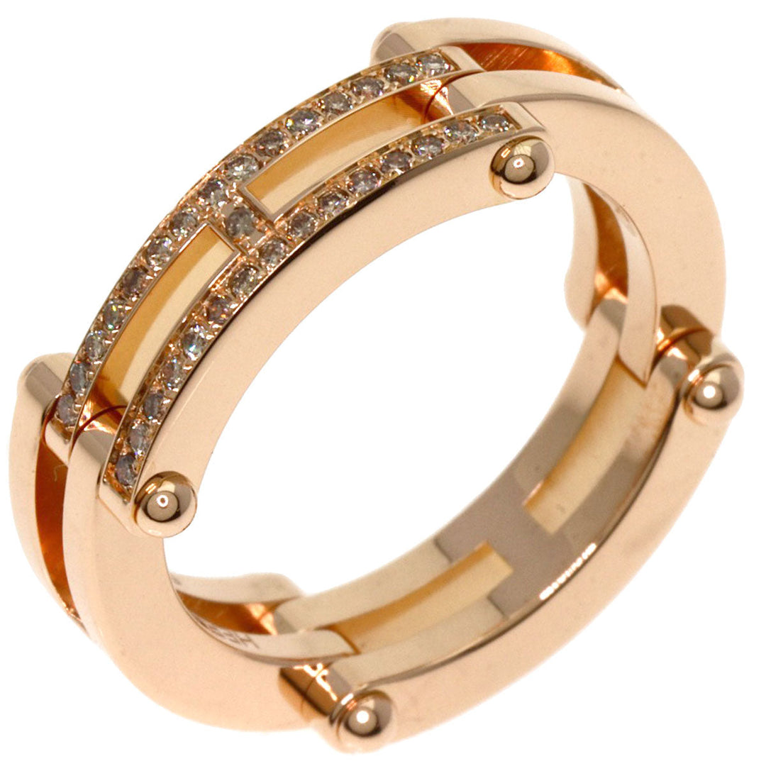 HERMES Ring 18K Pink Gold gold H logo diamond #52