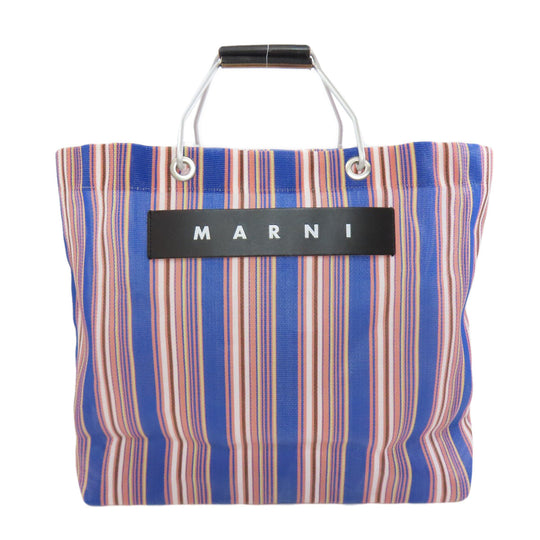 MARNI Handbag Nylon blue Flower cafe Women Used Authentic