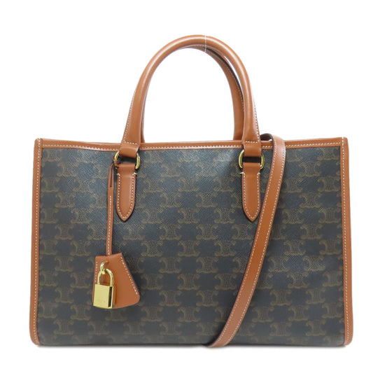 CELINE Tote Bag PVC Brown Triomphe 2WAY Women Used Authentic