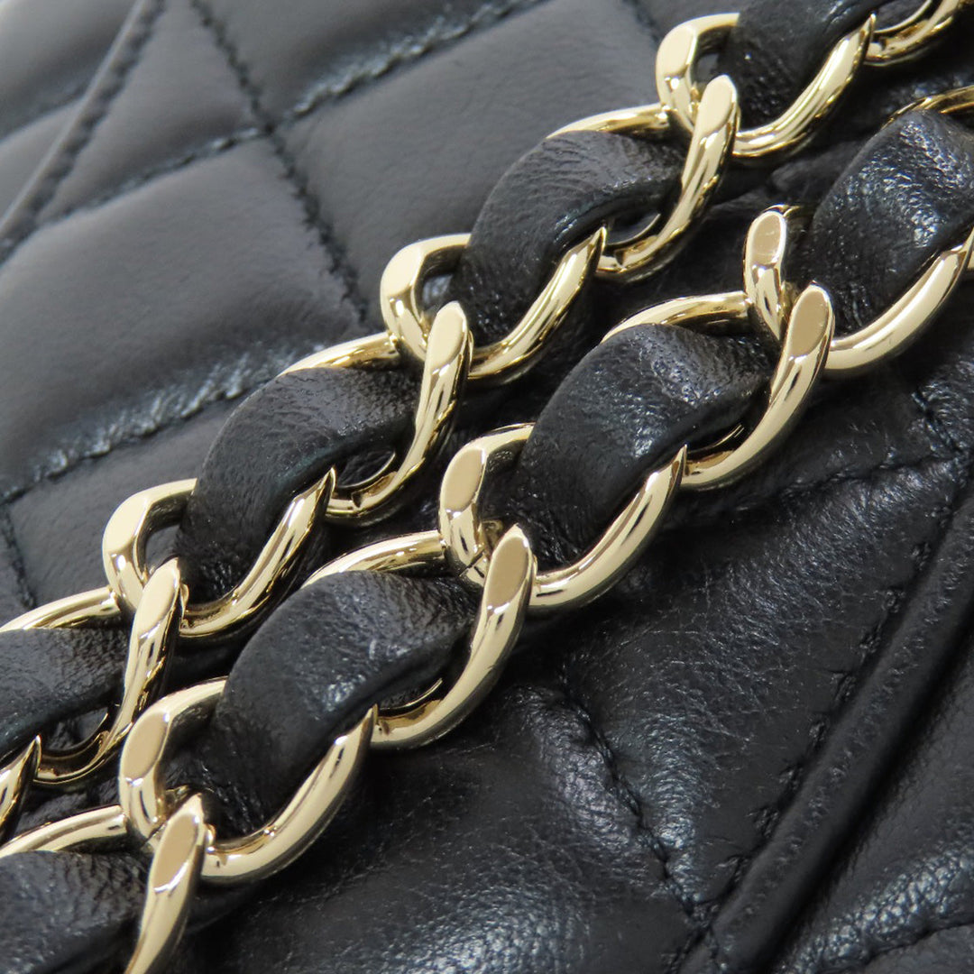 CHANEL Shoulder Bag lambskin black Matelasse Gold Metal Women Used Authentic