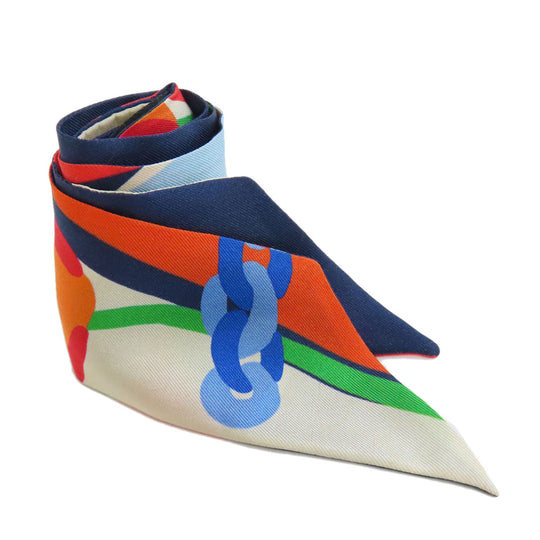 GUCCI scarf 732848 silk Navy Neck Bow Hibiscus Women Used Authentic