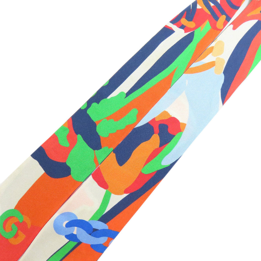 GUCCI scarf 732848 silk Navy Neck Bow Hibiscus Women Used Authentic