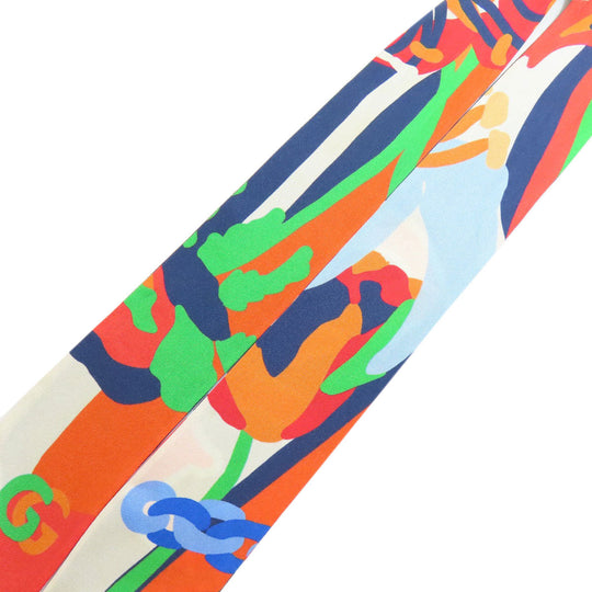 GUCCI scarf 732848 silk Navy Neck Bow Hibiscus Women Used Authentic