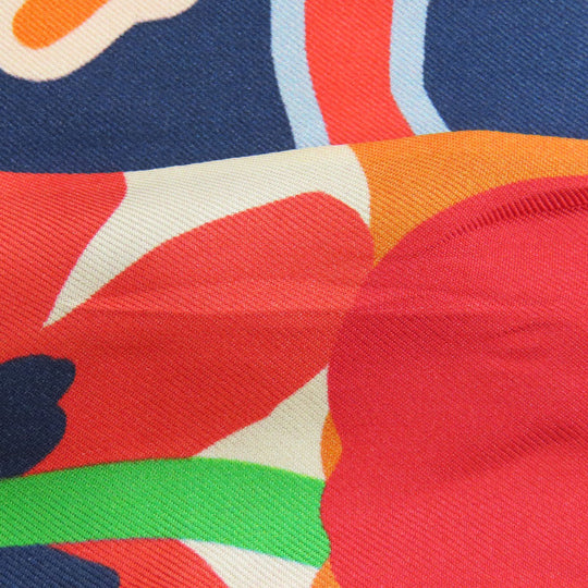 GUCCI scarf 732848 silk Navy Neck Bow Hibiscus Women Used Authentic