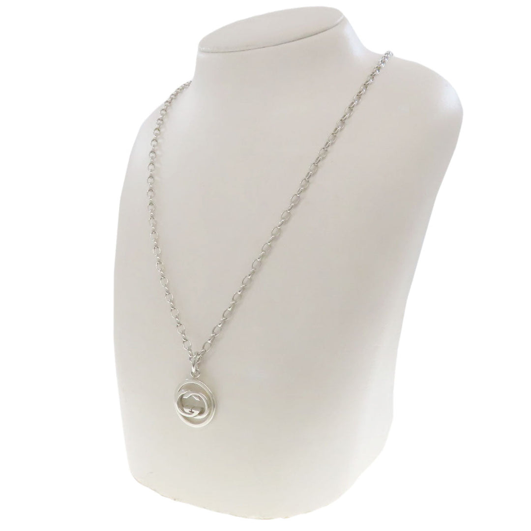 GUCCI Necklace SV Silver Interlocking G Women Used Authentic