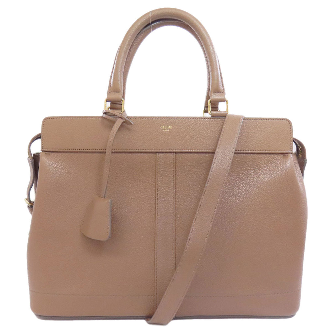 CELINE Tote Bag leather beige Caba de France Medium 2WAY Women Used Authentic