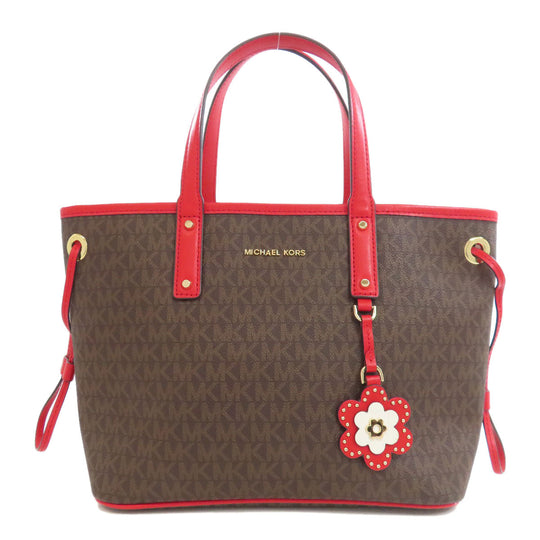 MICHAEL KORS Handbag PVC Brown MK Signature Flower Charm Women Used Authentic