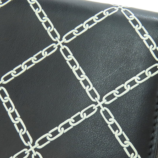 BURBERRY Long Wallet Purse leather black Chain motif Women(Unisex) Used Authentic