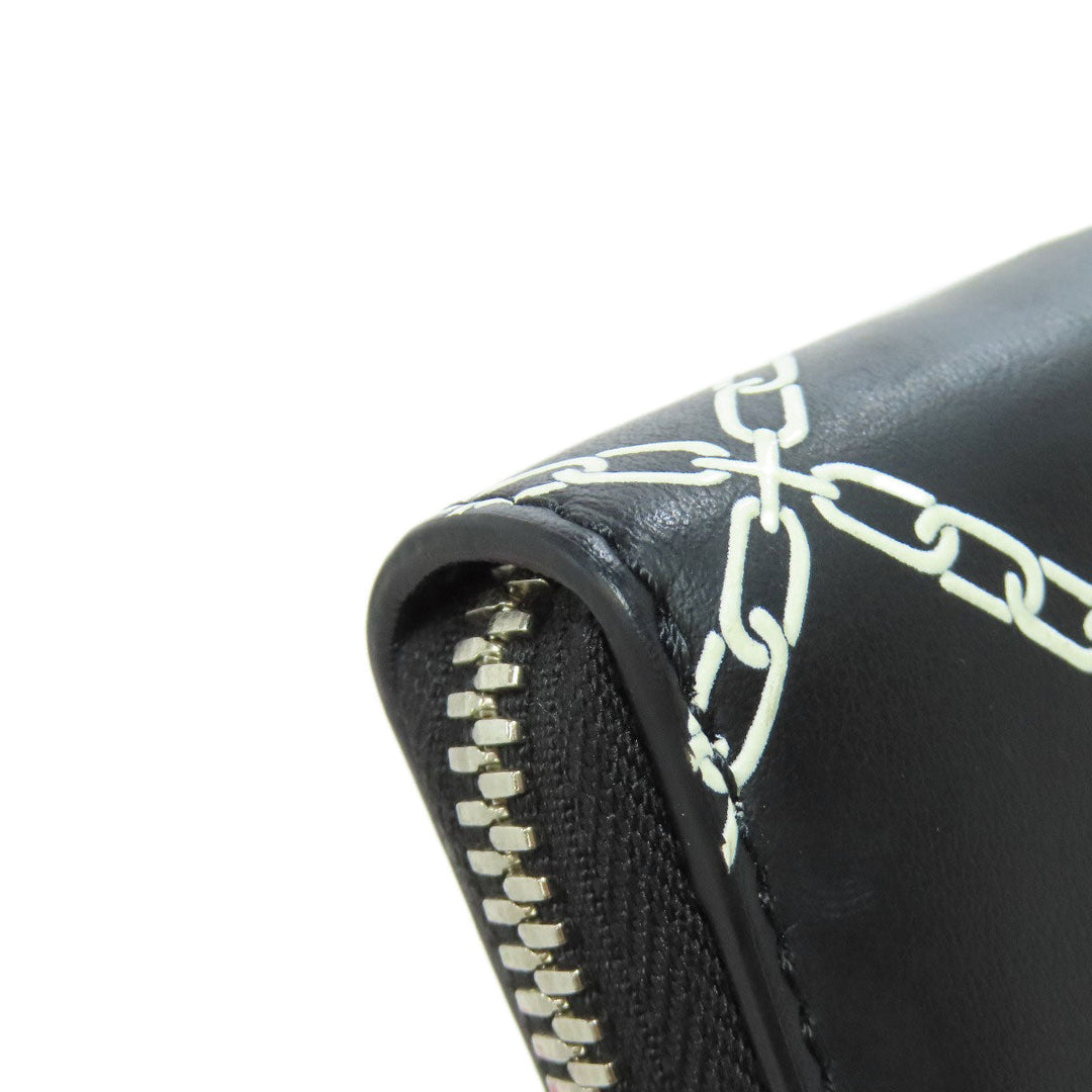 BURBERRY Long Wallet Purse leather black Chain motif Women(Unisex) Used Authentic