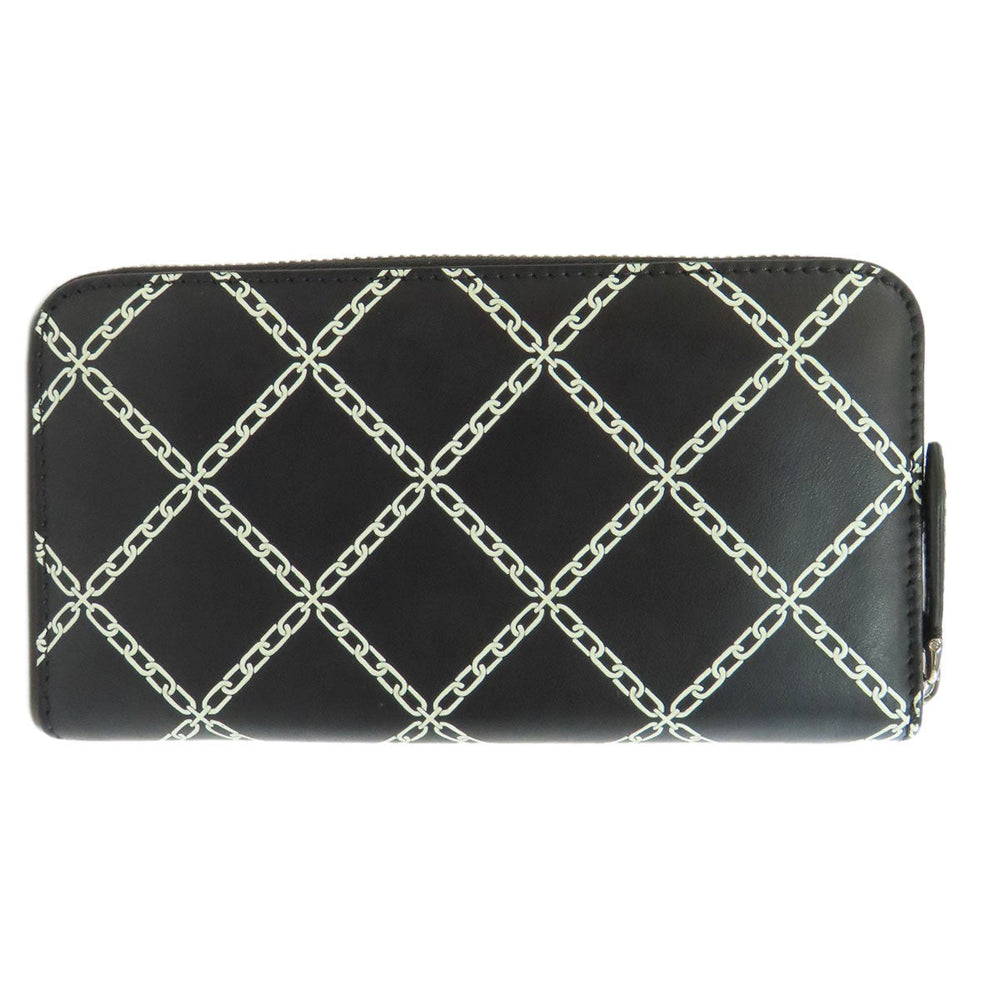 BURBERRY Long Wallet Purse leather black Chain motif Women(Unisex) Used Authentic