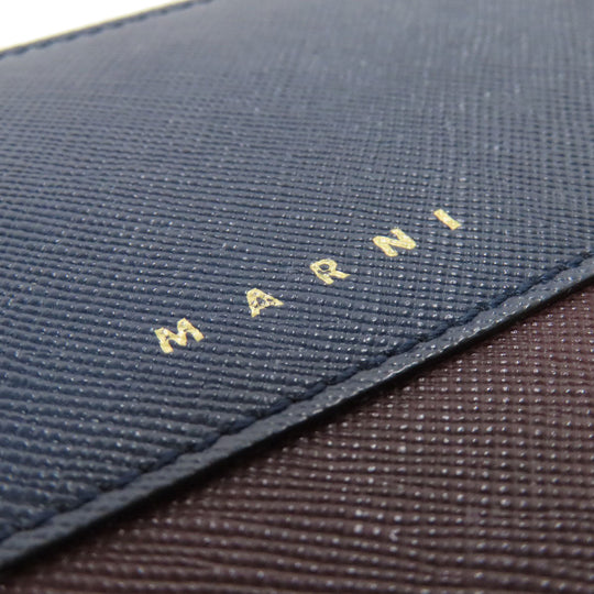 MARNI Long Wallet Purse leather Navy logo Women Used Authentic