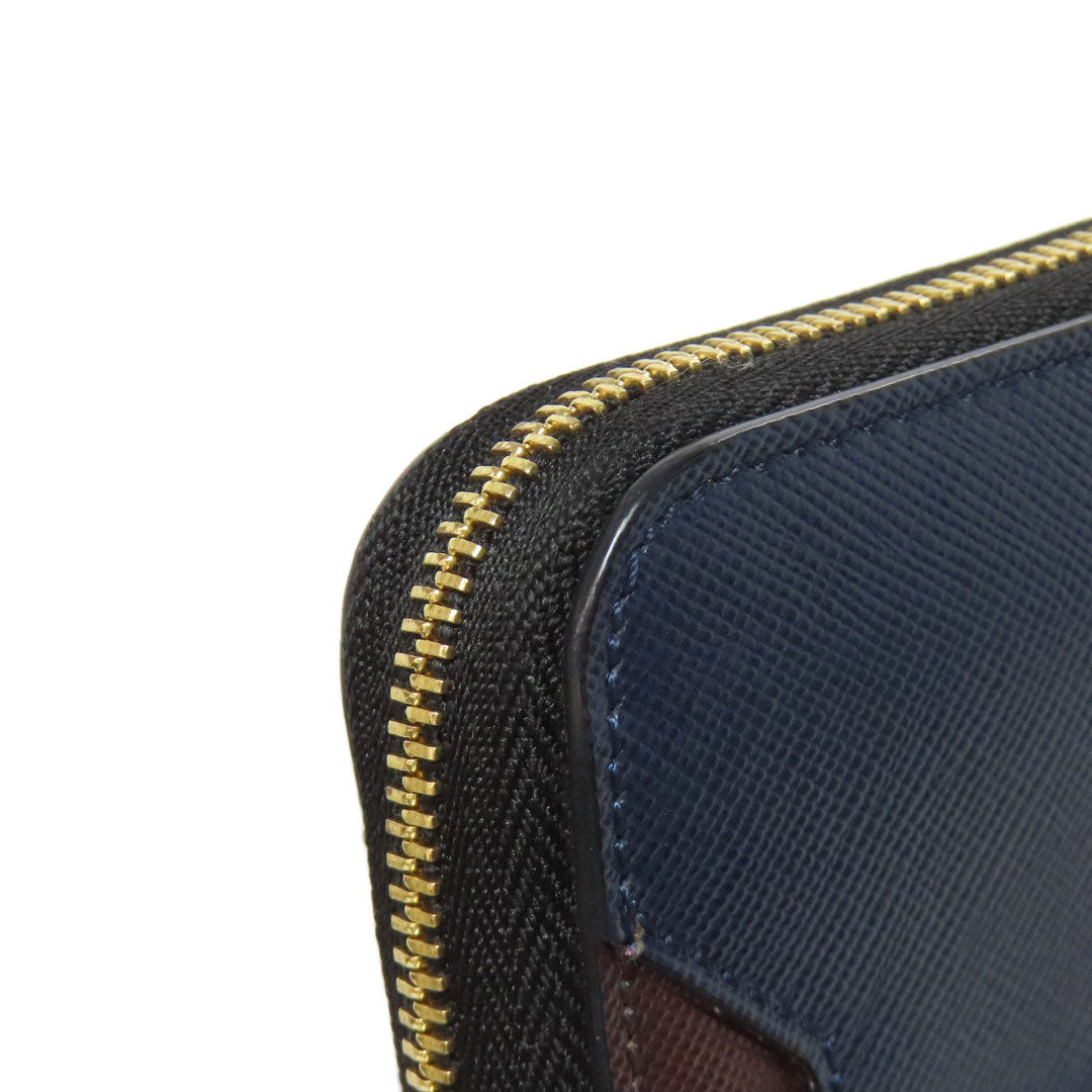 MARNI Long Wallet Purse leather Navy logo Women Used Authentic