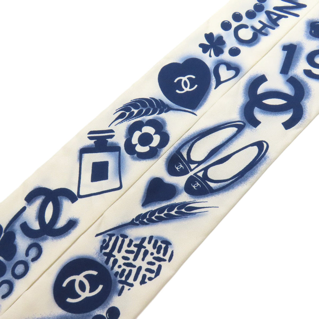CHANEL scarf silk white COCO Mark Hair Band Women Used Authentic