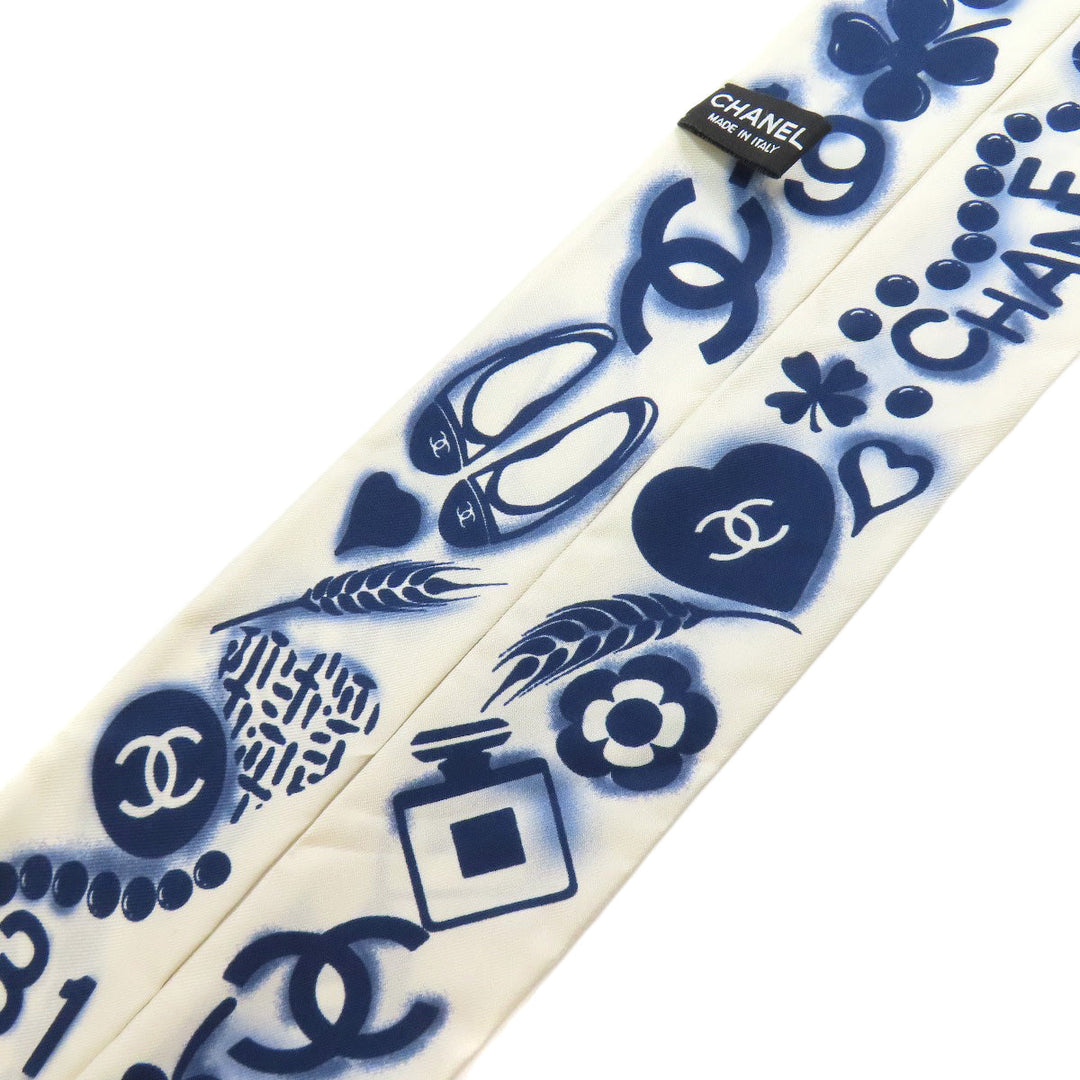 CHANEL scarf silk white COCO Mark Hair Band Women Used Authentic