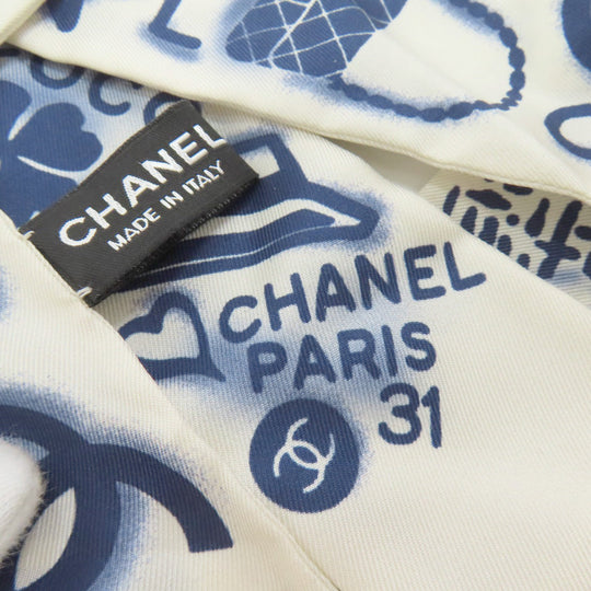 CHANEL scarf silk white COCO Mark Hair Band Women Used Authentic