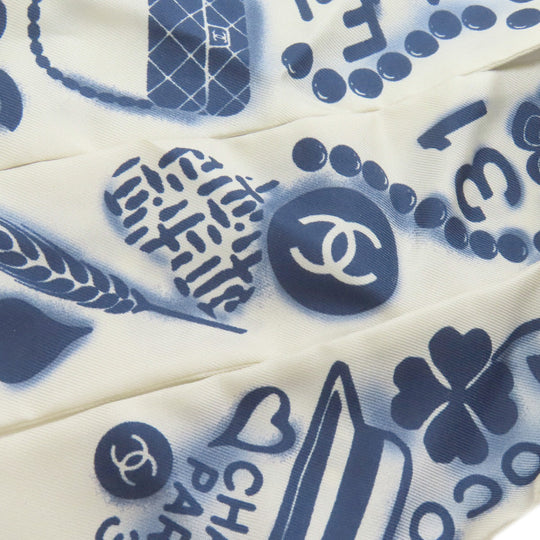 CHANEL scarf silk white COCO Mark Hair Band Women Used Authentic