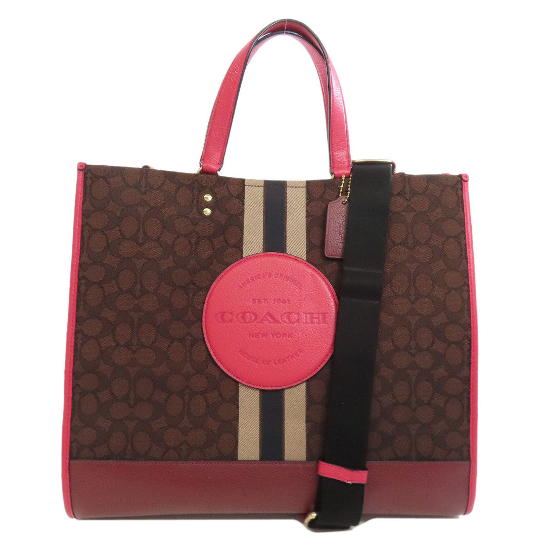 COACH Tote Bag C1548 Canvas, Leather Brown Dempsey 2WAY Women Used Authentic