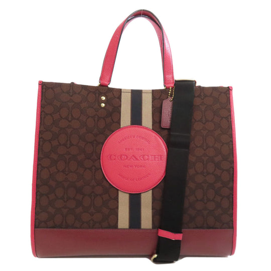 COACH Tote Bag C1548 Canvas, Leather Brown Dempsey 2WAY Women Used Authentic