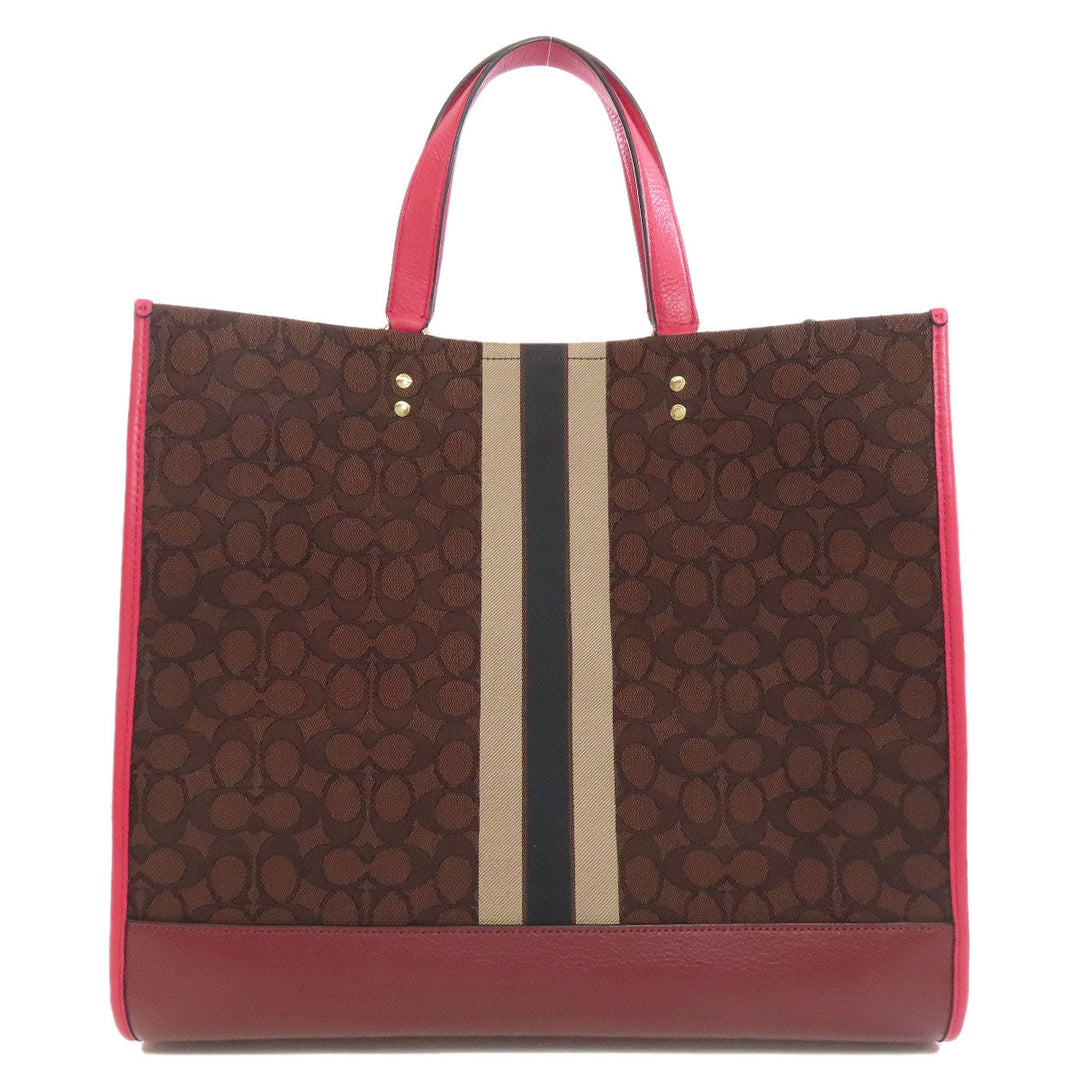 COACH Tote Bag C1548 Canvas, Leather Brown Dempsey 2WAY Women Used Authentic