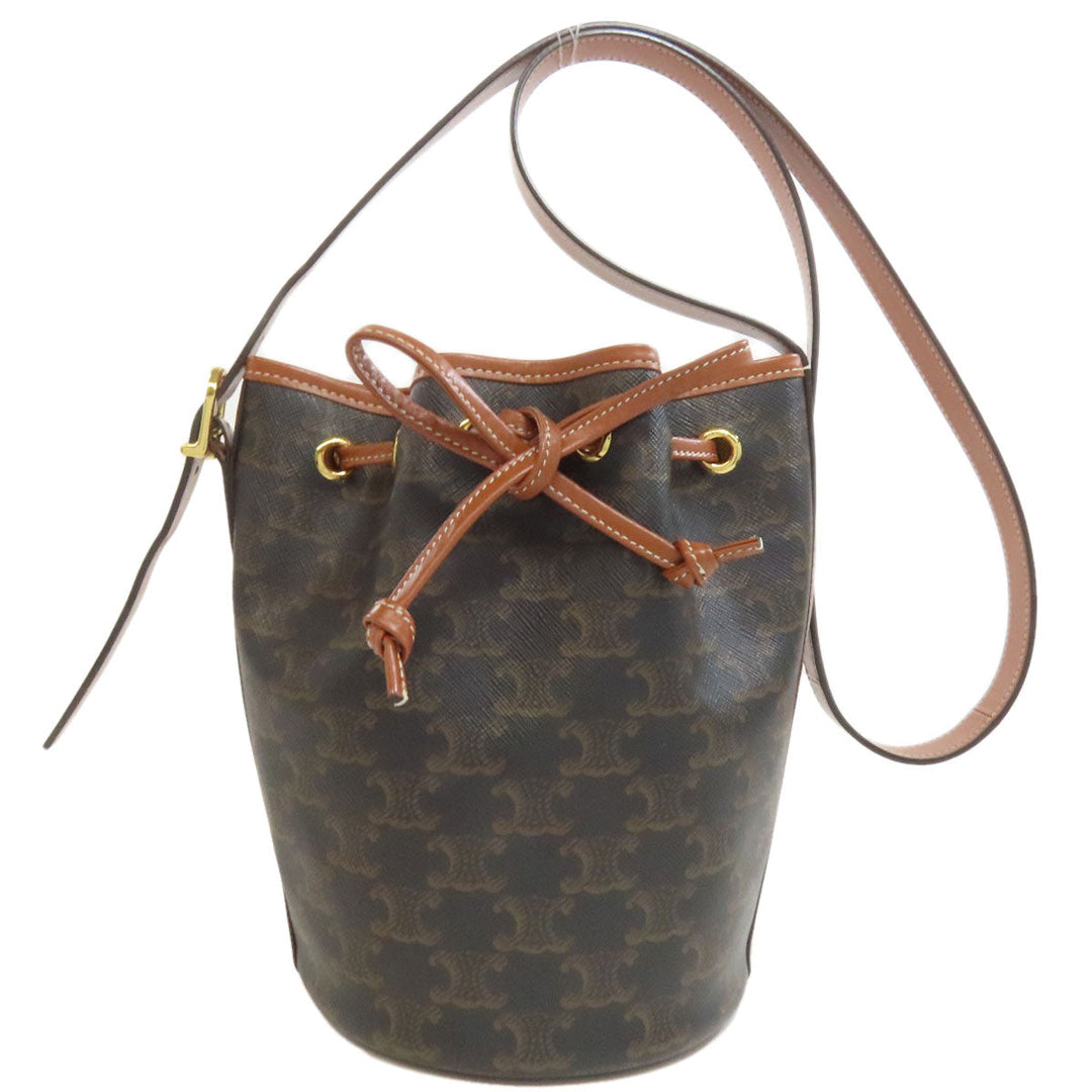 CELINE Shoulder Bag PVC Brown Long Shoulder Macadam Women Used Authentic