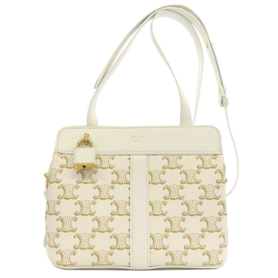 CELINE Shoulder Bag PVC white Triomphe Women Used Authentic