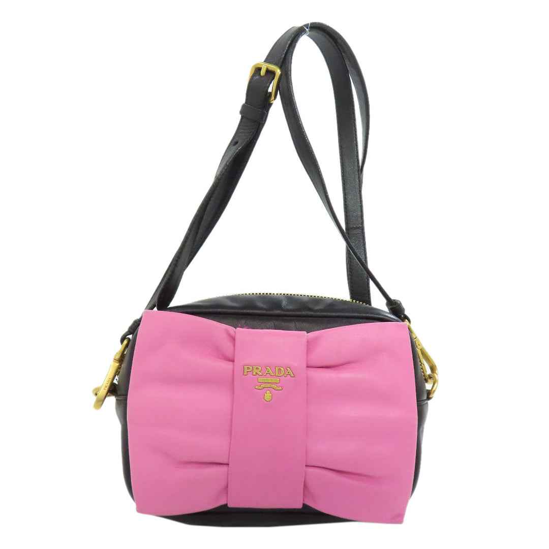 PRADA Shoulder Bag Calfskin black Fiocco Women Used Authentic