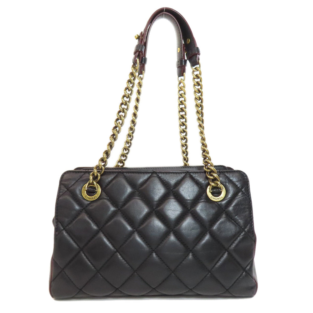 CHANEL Shoulder Bag lambskin black Chain Bag Matelasse Gold Metal Women Used Authentic