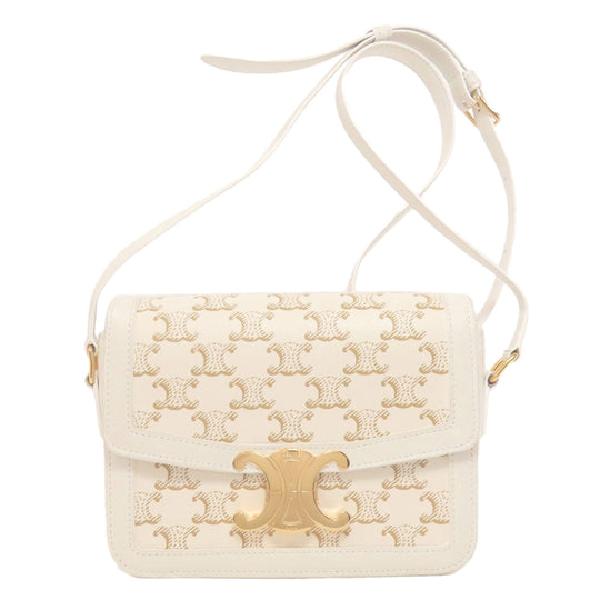 CELINE Shoulder Bag PVC , Calfskin white Teen Triomphe Women Used Authentic