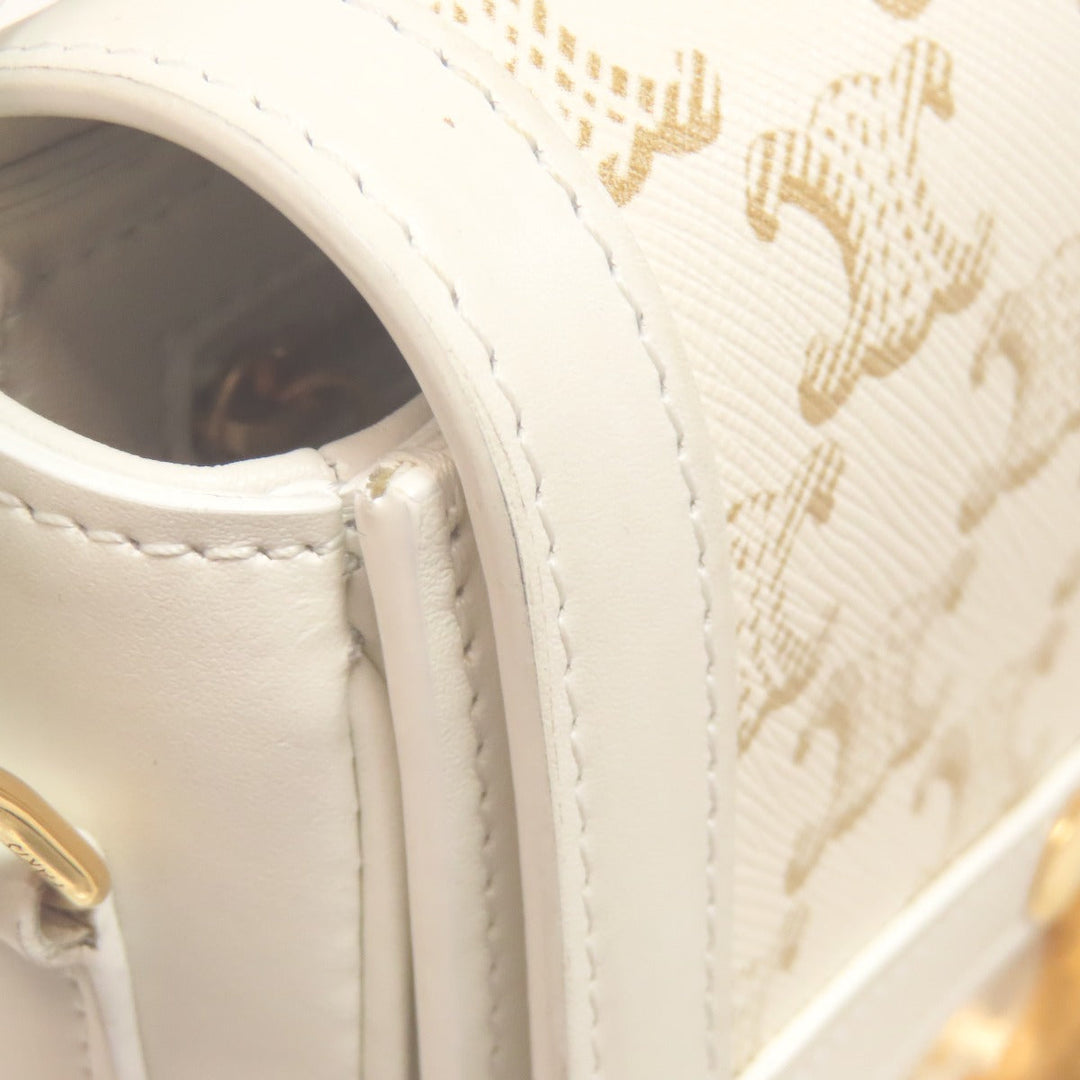 CELINE Shoulder Bag PVC , Calfskin white Teen Triomphe Women Used Authentic