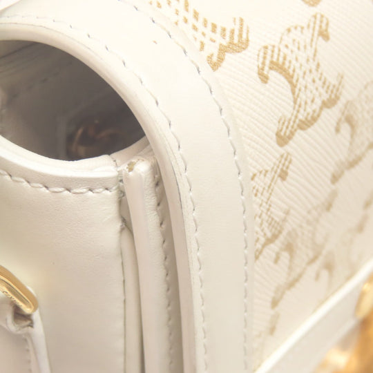 CELINE Shoulder Bag PVC , Calfskin white Teen Triomphe Women Used Authentic