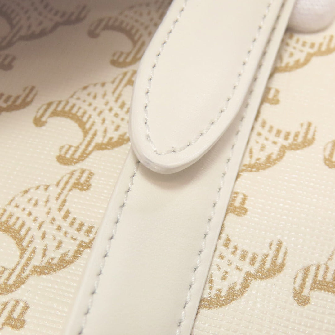 CELINE Shoulder Bag PVC , Calfskin white Teen Triomphe Women Used Authentic