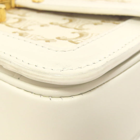 CELINE Shoulder Bag PVC , Calfskin white Teen Triomphe Women Used Authentic